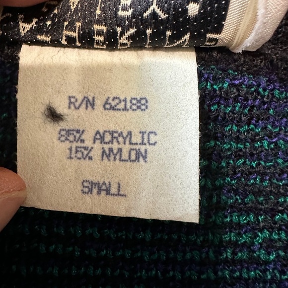 🛍️Vintage Katherine Haley green & Purple diamond checker sweater Size S - Picture 6 of 7